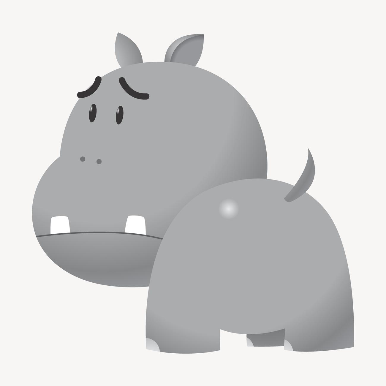 Sad hippopotamus sticker, cartoon animal